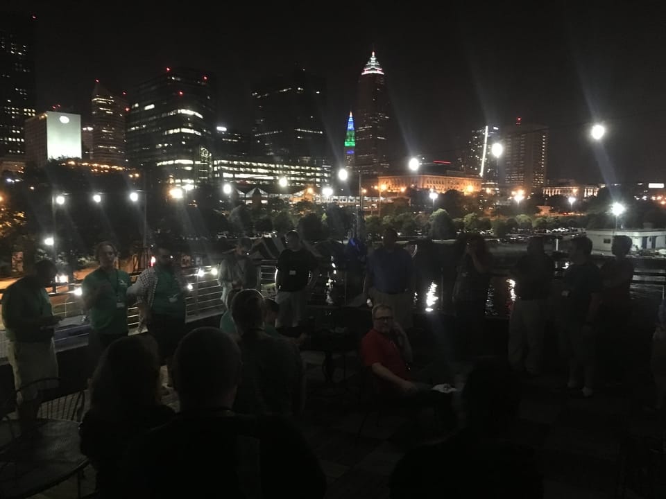 Another gathering, this time on the top deck of the LeanDog boat. Oil on Canvas, 2017